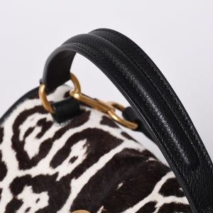 極美品 YVES SAINT LAURENT イヴ サンローラン ミューズトゥ 2WAY ハンドバッグ ブラック レオパード レザー ハラコ ゴールド金具 中古 4a001104