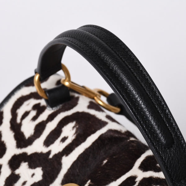 極美品 YVES SAINT LAURENT イヴ サンローラン ミューズトゥ 2WAY ハンドバッグ ブラック レオパード レザー ハラコ ゴールド金具 中古 4a001104