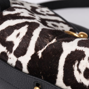 極美品 YVES SAINT LAURENT イヴ サンローラン ミューズトゥ 2WAY ハンドバッグ ブラック レオパード レザー ハラコ ゴールド金具 中古 4a001104