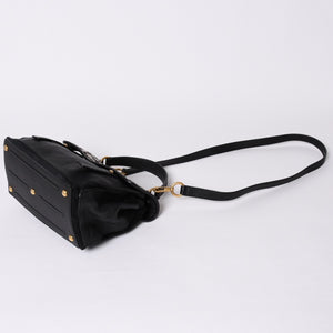 極美品 YVES SAINT LAURENT イヴ サンローラン ミューズトゥ 2WAY ハンドバッグ ブラック レオパード レザー ハラコ ゴールド金具 中古 4a001104