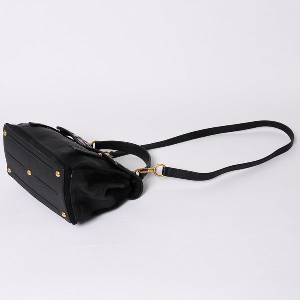 極美品 YVES SAINT LAURENT イヴ サンローラン ミューズトゥ 2WAY ハンドバッグ ブラック レオパード レザー ハラコ ゴールド金具 中古 4a001104