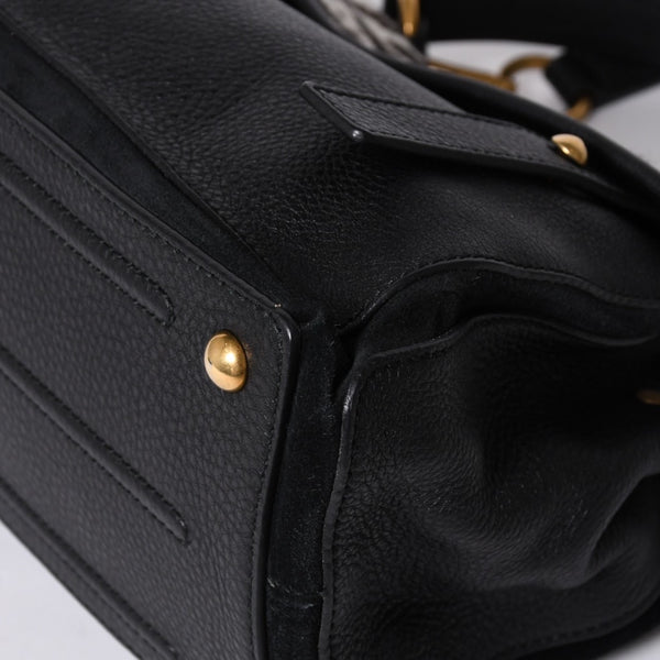 極美品 YVES SAINT LAURENT イヴ サンローラン ミューズトゥ 2WAY ハンドバッグ ブラック レオパード レザー ハラコ ゴールド金具 中古 4a001104