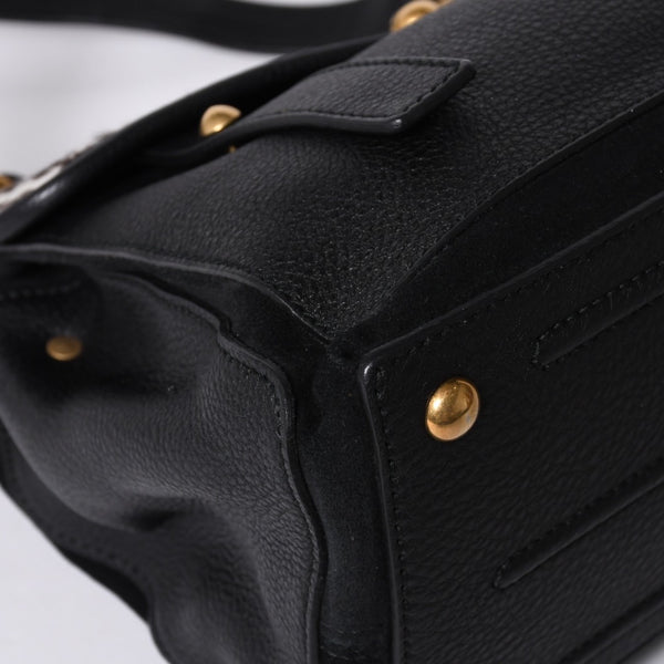 極美品 YVES SAINT LAURENT イヴ サンローラン ミューズトゥ 2WAY ハンドバッグ ブラック レオパード レザー ハラコ ゴールド金具 中古 4a001104