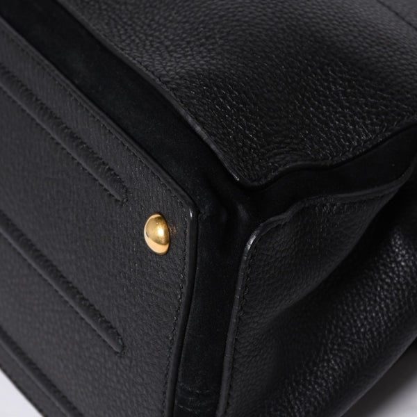 極美品 YVES SAINT LAURENT イヴ サンローラン ミューズトゥ 2WAY ハンドバッグ ブラック レオパード レザー ハラコ ゴールド金具 中古 4a001104