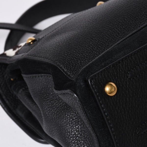 極美品 YVES SAINT LAURENT イヴ サンローラン ミューズトゥ 2WAY ハンドバッグ ブラック レオパード レザー ハラコ ゴールド金具 中古 4a001104