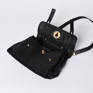 極美品 YVES SAINT LAURENT イヴ サンローラン ミューズトゥ 2WAY ハンドバッグ ブラック レオパード レザー ハラコ ゴールド金具 中古 4a001104