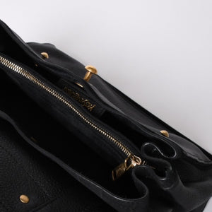 極美品 YVES SAINT LAURENT イヴ サンローラン ミューズトゥ 2WAY ハンドバッグ ブラック レオパード レザー ハラコ ゴールド金具 中古 4a001104