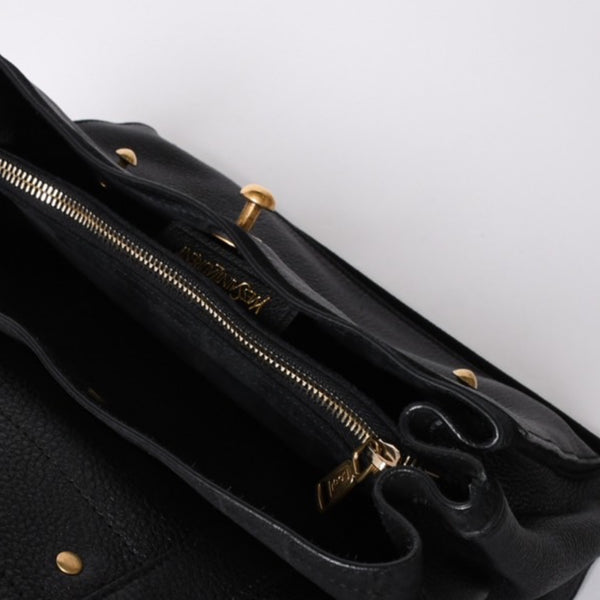 極美品 YVES SAINT LAURENT イヴ サンローラン ミューズトゥ 2WAY ハンドバッグ ブラック レオパード レザー ハラコ ゴールド金具 中古 4a001104