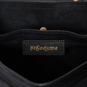 極美品 YVES SAINT LAURENT イヴ サンローラン ミューズトゥ 2WAY ハンドバッグ ブラック レオパード レザー ハラコ ゴールド金具 中古 4a001104