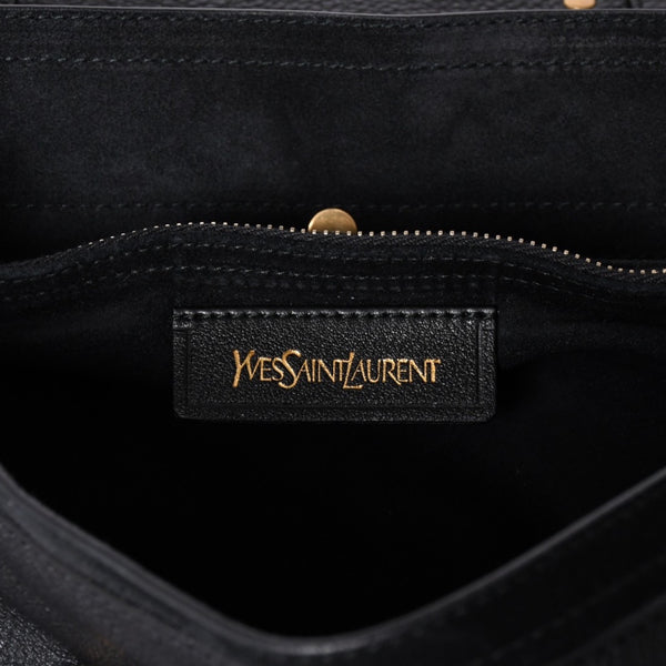 極美品 YVES SAINT LAURENT イヴ サンローラン ミューズトゥ 2WAY ハンドバッグ ブラック レオパード レザー ハラコ ゴールド金具 中古 4a001104