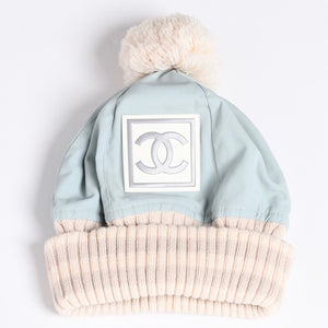 CHANEL CHANEL Sports Line Coco Mark Knit Hat Jenny's Favorite Light Blue Size M Good Condition Used 4a001350