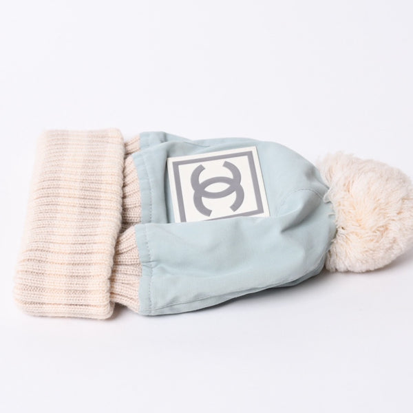 CHANEL CHANEL Sports Line Coco Mark Knit Hat Jenny's Favorite Light Blue Size M Good Condition Used 4a001350