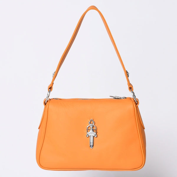 新品未使用 CHROME HEARTS クロムハーツ レザー チキンナゲット ワンショルダーバッグ オレンジ シルバー金具 中古 4a001409
