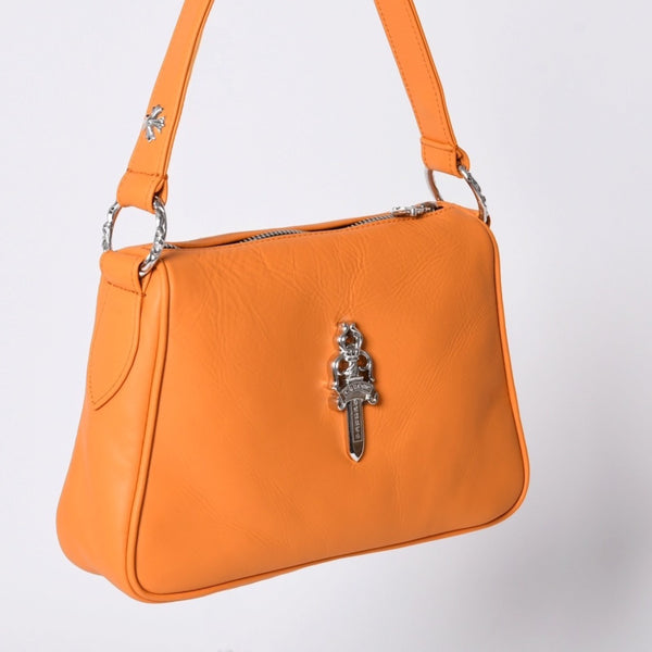 新品未使用 CHROME HEARTS クロムハーツ レザー チキンナゲット ワンショルダーバッグ オレンジ シルバー金具 中古 4a001409