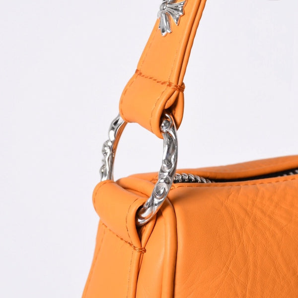 新品未使用 CHROME HEARTS クロムハーツ レザー チキンナゲット ワンショルダーバッグ オレンジ シルバー金具 中古 4a001409