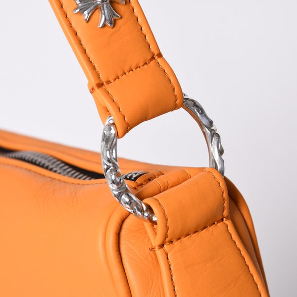 新品未使用 CHROME HEARTS クロムハーツ レザー チキンナゲット ワンショルダーバッグ オレンジ シルバー金具 中古 4a001409