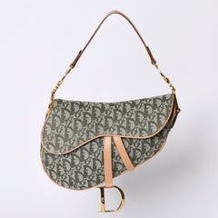 Very Good Condition Christian Dior Galliano Period Trotter Saddle Bag Khaki Gold Hardware Logo Used 4a001242