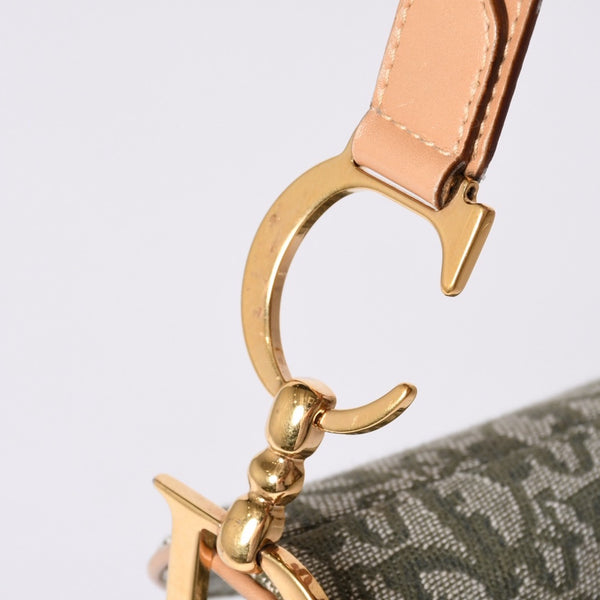 Very Good Condition Christian Dior Galliano Period Trotter Saddle Bag Khaki Gold Hardware Logo Used 4a001242