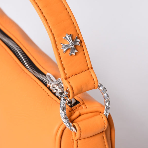 新品未使用 CHROME HEARTS クロムハーツ レザー チキンナゲット ワンショルダーバッグ オレンジ シルバー金具 中古 4a001409