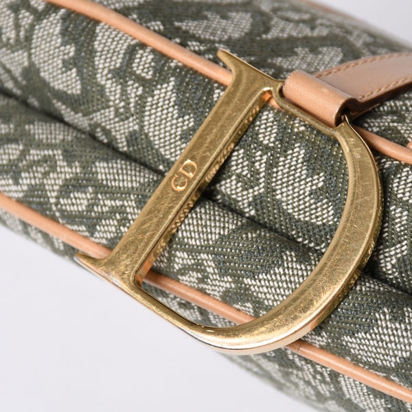 Very Good Condition Christian Dior Galliano Period Trotter Saddle Bag Khaki Gold Hardware Logo Used 4a001242