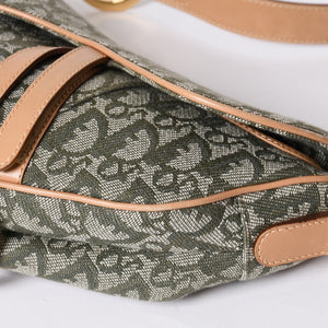 Very Good Condition Christian Dior Galliano Period Trotter Saddle Bag Khaki Gold Hardware Logo Used 4a001242