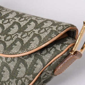 Very Good Condition Christian Dior Galliano Period Trotter Saddle Bag Khaki Gold Hardware Logo Used 4a001242