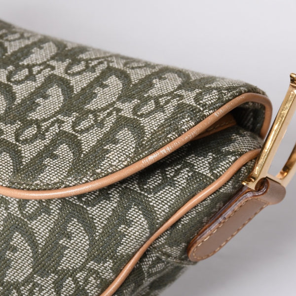 Very Good Condition Christian Dior Galliano Period Trotter Saddle Bag Khaki Gold Hardware Logo Used 4a001242
