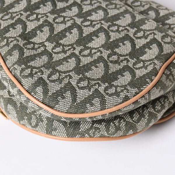 Very Good Condition Christian Dior Galliano Period Trotter Saddle Bag Khaki Gold Hardware Logo Used 4a001242