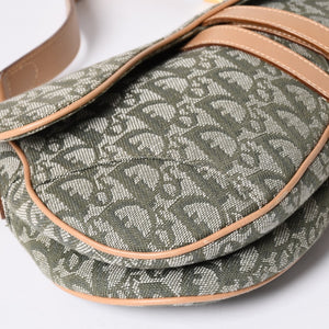 Very Good Condition Christian Dior Galliano Period Trotter Saddle Bag Khaki Gold Hardware Logo Used 4a001242