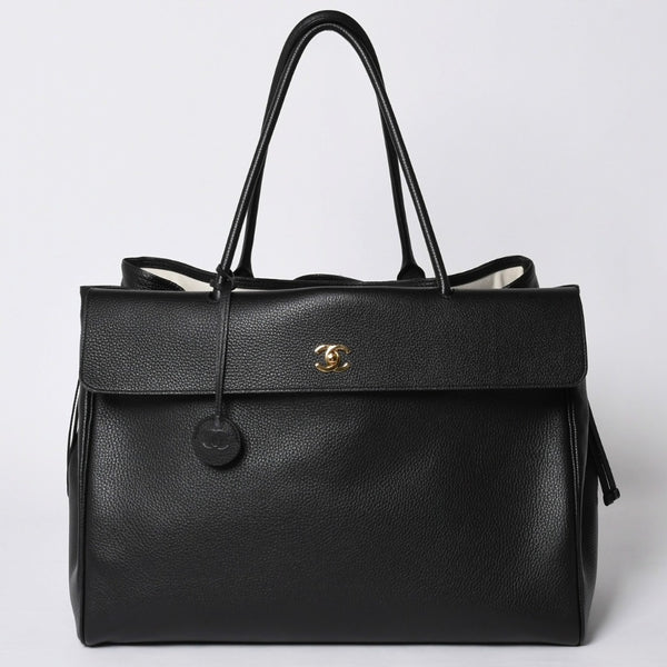 Like new CHANEL 26SS Large Shopping Bag Tote Bag AS6289 Random Number Coco Mark Calfskin Black Used 4a001414