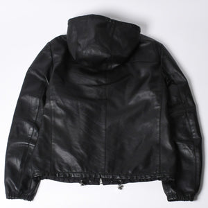極美品 PRADA プラダ レザージャケット コートリバーシブル APE1 2024 555 ラム革 ナイロン ブラック シルバー金具 サイズ48 中古 4a001046