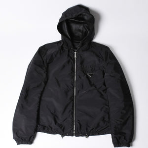 極美品 PRADA プラダ レザージャケット コートリバーシブル APE1 2024 555 ラム革 ナイロン ブラック シルバー金具 サイズ48 中古 4a001046