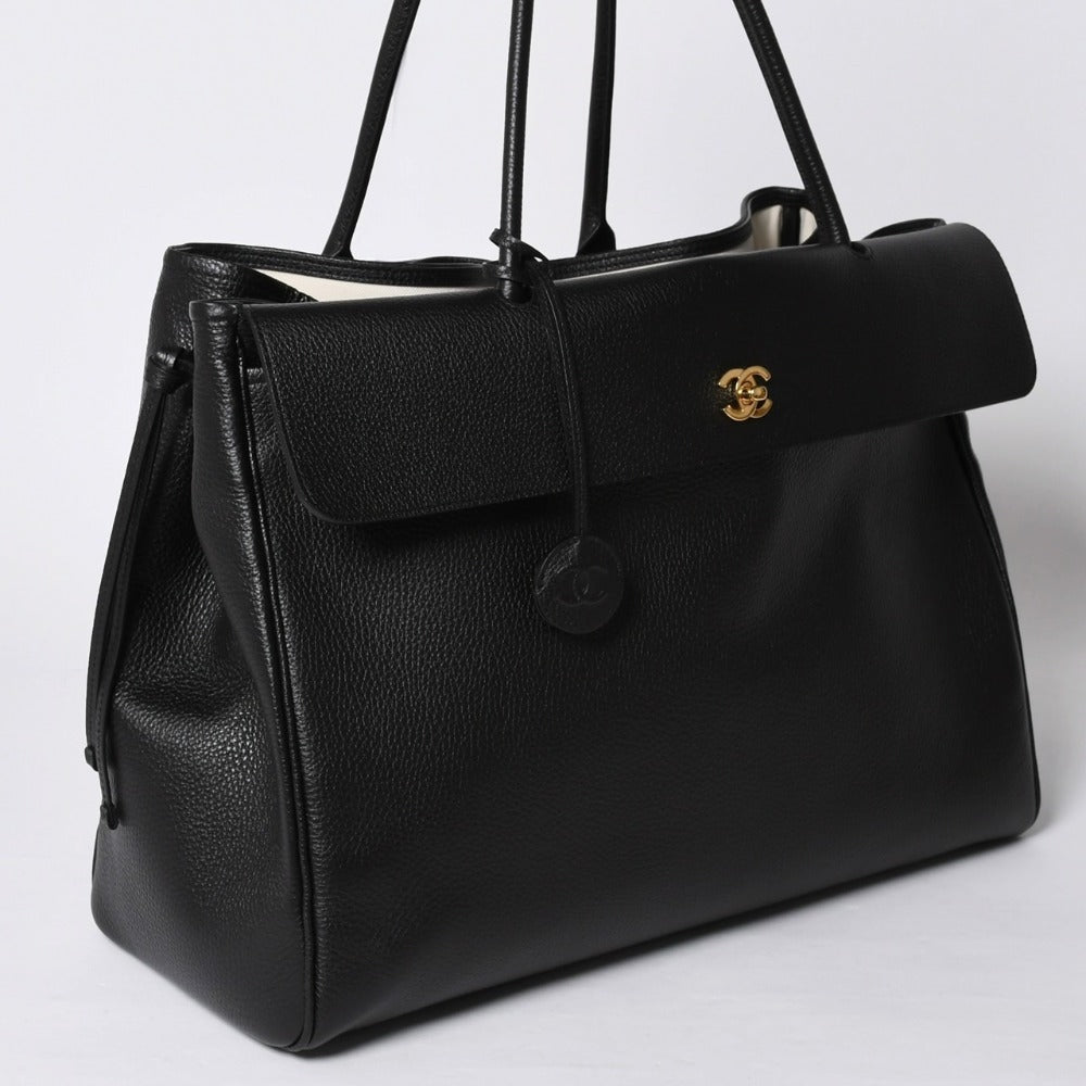 Like new CHANEL 26SS Large Shopping Bag Tote Bag AS6289 Random Number Coco Mark Calfskin Black Used 4a001414