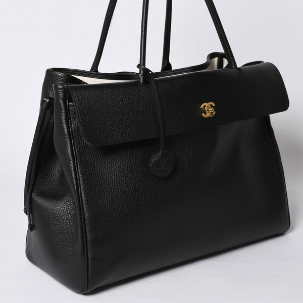 Like new CHANEL 26SS Large Shopping Bag Tote Bag AS6289 Random Number Coco Mark Calfskin Black Used 4a001414