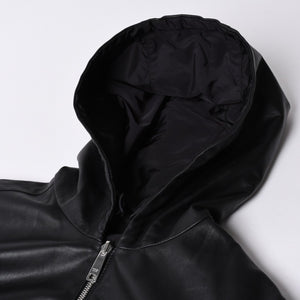 極美品 PRADA プラダ レザージャケット コートリバーシブル APE1 2024 555 ラム革 ナイロン ブラック シルバー金具 サイズ48 中古 4a001046