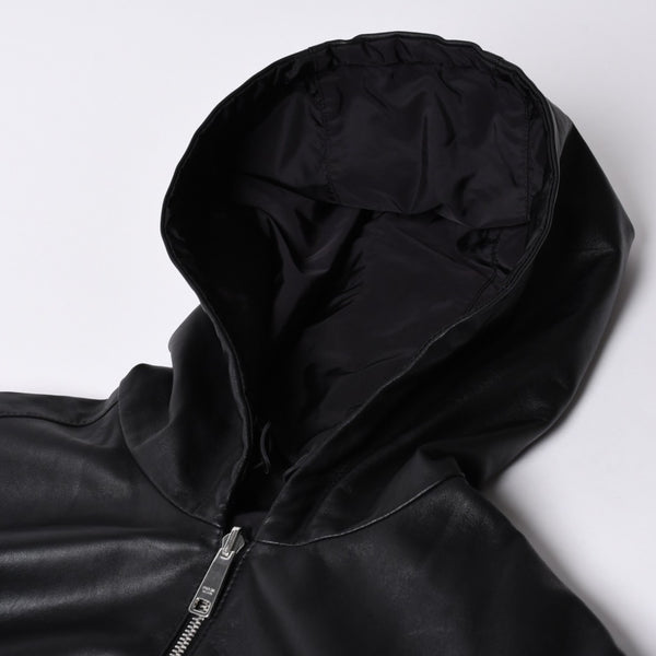 極美品 PRADA プラダ レザージャケット コートリバーシブル APE1 2024 555 ラム革 ナイロン ブラック シルバー金具 サイズ48 中古 4a001046