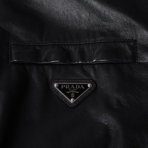 極美品 PRADA プラダ レザージャケット コートリバーシブル APE1 2024 555 ラム革 ナイロン ブラック シルバー金具 サイズ48 中古 4a001046
