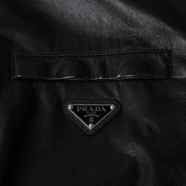 極美品 PRADA プラダ レザージャケット コートリバーシブル APE1 2024 555 ラム革 ナイロン ブラック シルバー金具 サイズ48 中古 4a001046