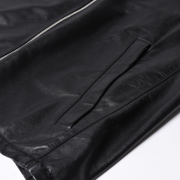 極美品 PRADA プラダ レザージャケット コートリバーシブル APE1 2024 555 ラム革 ナイロン ブラック シルバー金具 サイズ48 中古 4a001046