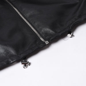 極美品 PRADA プラダ レザージャケット コートリバーシブル APE1 2024 555 ラム革 ナイロン ブラック シルバー金具 サイズ48 中古 4a001046