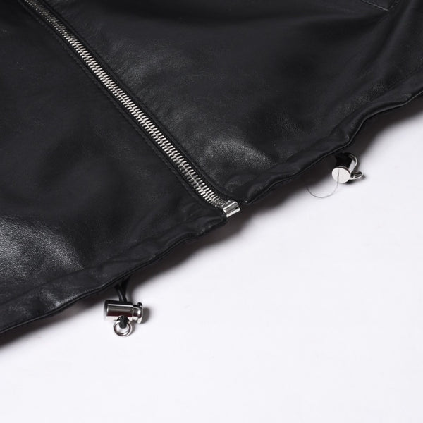 極美品 PRADA プラダ レザージャケット コートリバーシブル APE1 2024 555 ラム革 ナイロン ブラック シルバー金具 サイズ48 中古 4a001046