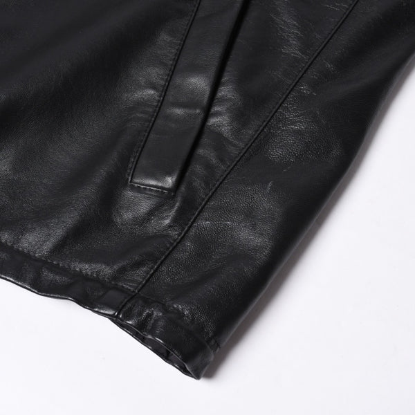 極美品 PRADA プラダ レザージャケット コートリバーシブル APE1 2024 555 ラム革 ナイロン ブラック シルバー金具 サイズ48 中古 4a001046
