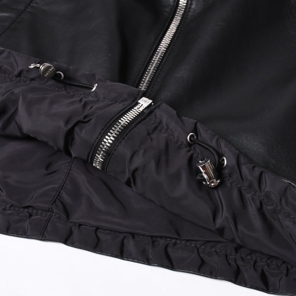 極美品 PRADA プラダ レザージャケット コートリバーシブル APE1 2024 555 ラム革 ナイロン ブラック シルバー金具 サイズ48 中古 4a001046