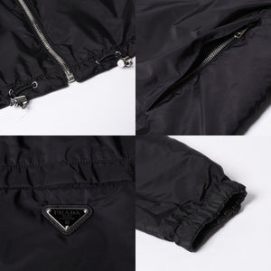 極美品 PRADA プラダ レザージャケット コートリバーシブル APE1 2024 555 ラム革 ナイロン ブラック シルバー金具 サイズ48 中古 4a001046
