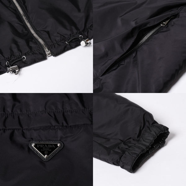 極美品 PRADA プラダ レザージャケット コートリバーシブル APE1 2024 555 ラム革 ナイロン ブラック シルバー金具 サイズ48 中古 4a001046