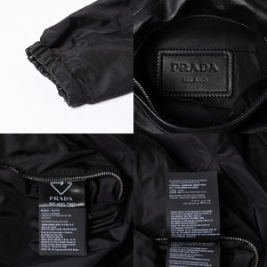 極美品 PRADA プラダ レザージャケット コートリバーシブル APE1 2024 555 ラム革 ナイロン ブラック シルバー金具 サイズ48 中古 4a001046