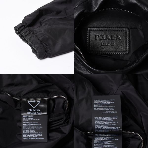 極美品 PRADA プラダ レザージャケット コートリバーシブル APE1 2024 555 ラム革 ナイロン ブラック シルバー金具 サイズ48 中古 4a001046