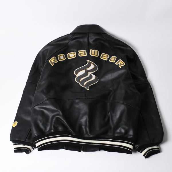RocaweaR Rocawear Leather Jacket Vintage Black Rocawear Spellout Leather Bomber Jacket Black Black 2XL Size Good Used 4a001370
