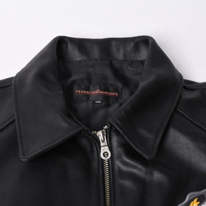 RocaweaR Rocawear Leather Jacket Vintage Black Rocawear Spellout Leather Bomber Jacket Black Black 2XL Size Good Used 4a001370