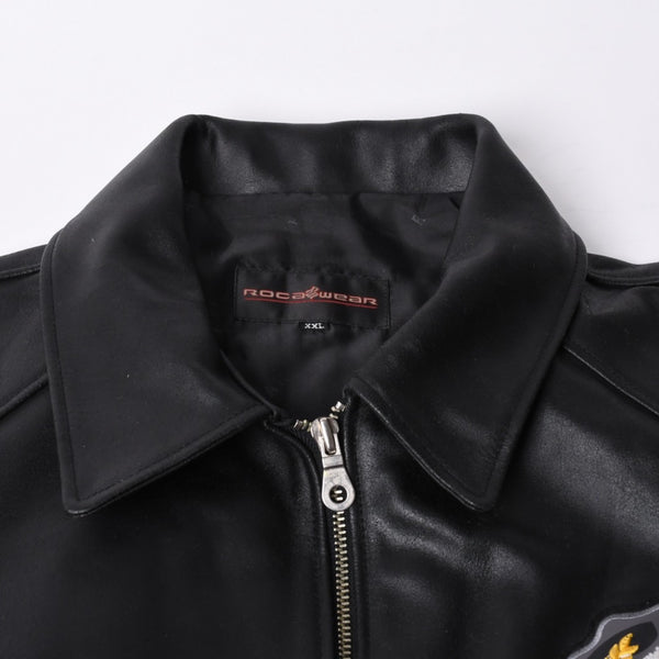 RocaweaR Rocawear Leather Jacket Vintage Black Rocawear Spellout Leather Bomber Jacket Black Black 2XL Size Good Used 4a001370